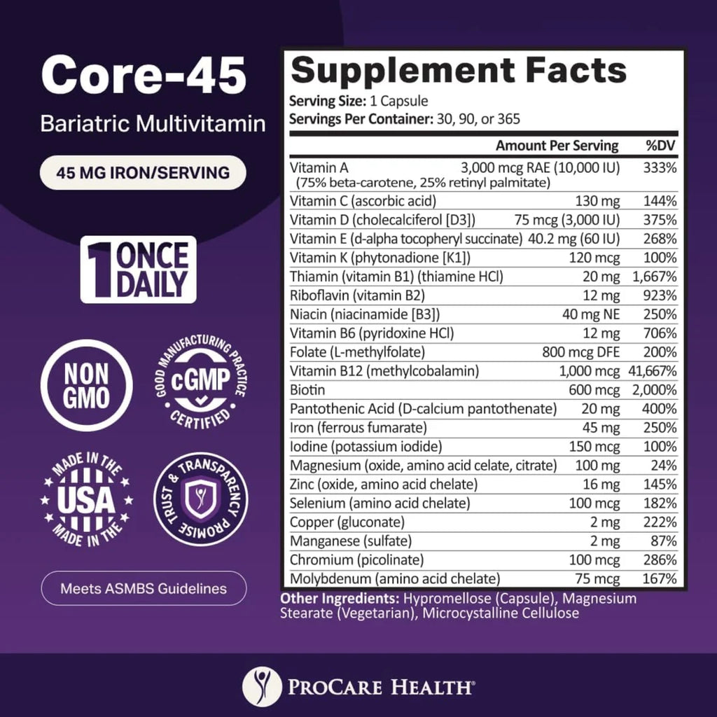 ProCare Health Core-45 Bariatric Multivitamin – 30 Capsules
