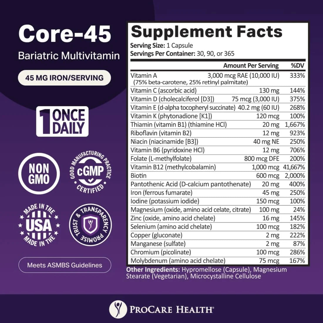 ProCare Health Core-45 Bariatric Multivitamin – 30 Capsules
