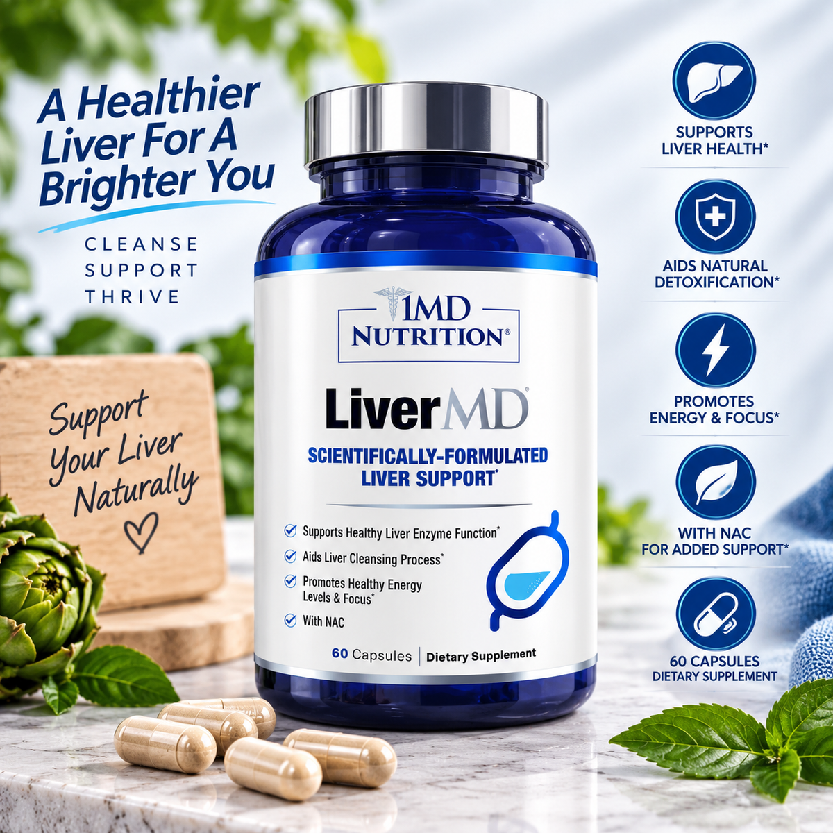 1MD Nutrition LiverMD Liver Support – 60 Capsules