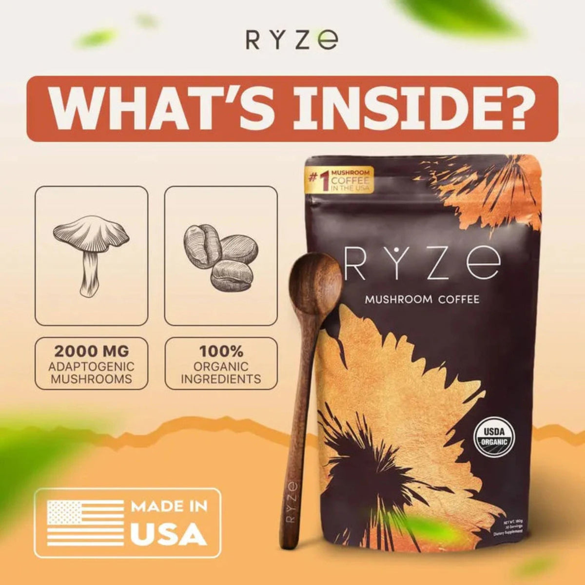 RYZE Organic Mushroom Coffee 30 servings